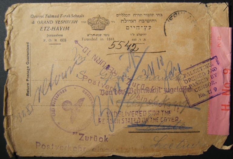 המעטפה שנשלחה מירושלים אל גרמניה הנאצית- והוחזרה